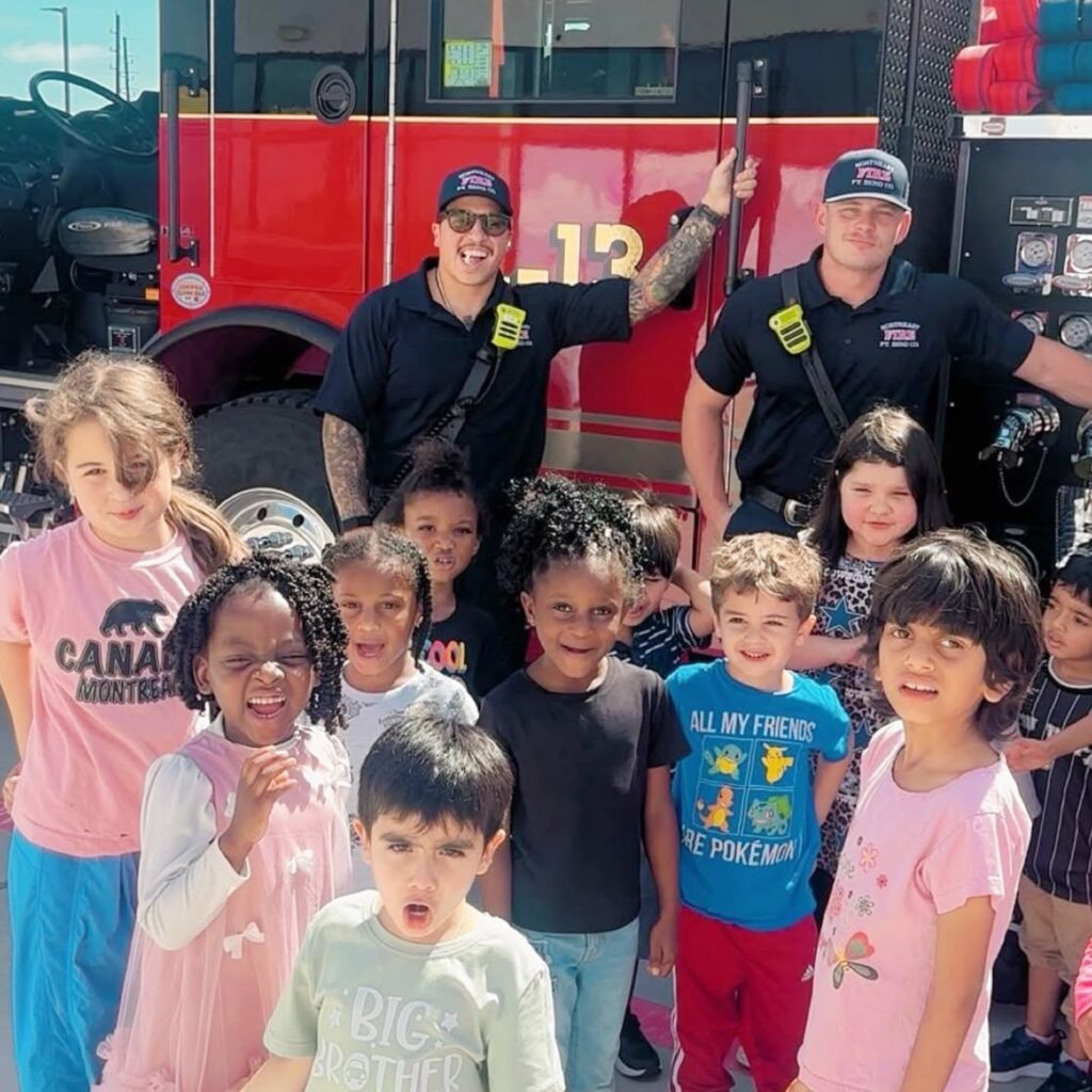 Children during a supervised fire department visit at Starz R Us
